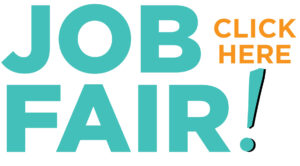 Large and bold text in teal colour says Job Fair, click here.